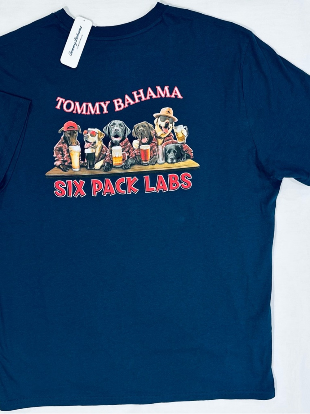 Tommy Bahama Men’s SIX PACK LABS T-shirt XL Navy Blue NEW Dogs Labrador Beer